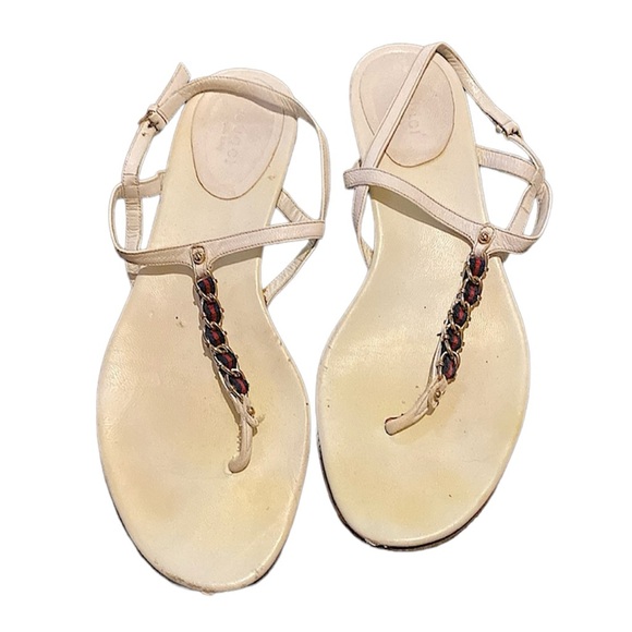 Gucci Shoes - Gucci sandals classic green red Gold chain strip thong white sandals